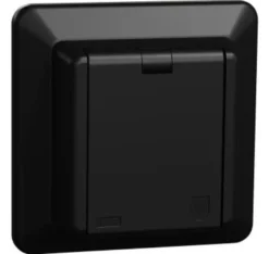 Elko RS 1-vägsuttag med lock IP44 Jordat Svart