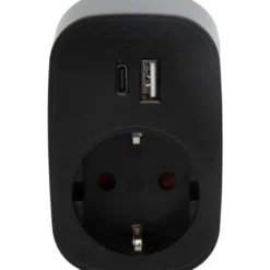 J&EL Adapter USB A+C och Stickkontakt Svart