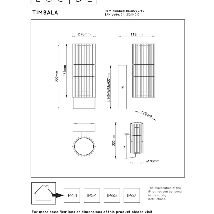 Lucide Timbala Vägglampa Dubbel GU10 Svart