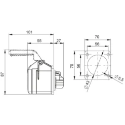 Paneluttag CEE 216-6 16A 1-fas IP44